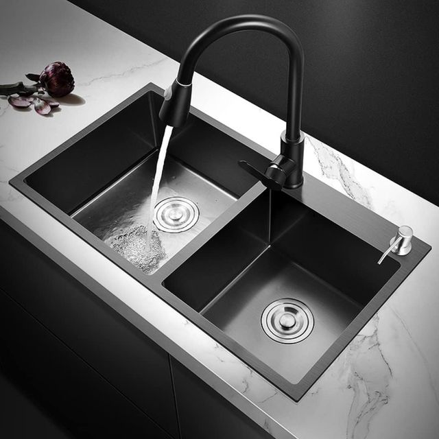 HaTur Fregadero de Cocina de Acero Inoxidabl Negro