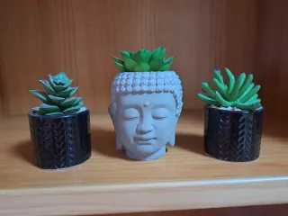 Maceta Buda Cerámica Gris y Negra