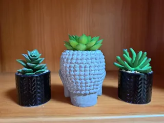 Maceta Buda Cerámica Gris y Negra