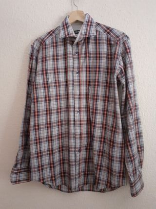 Camisa Soloio cuadros gris con rojo negro