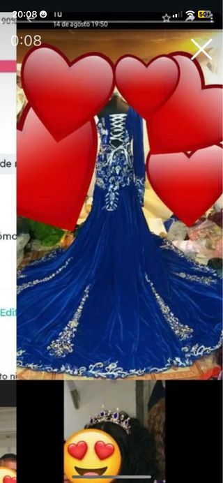 Vestido novia  de pedrería azul y dorado