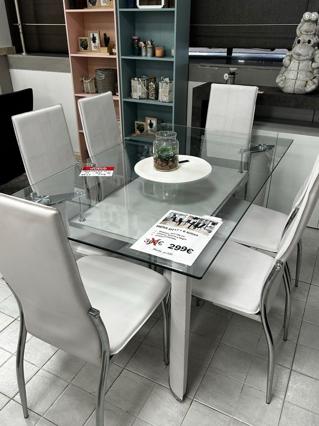 Mesa Cristal + 6 Sillas Oferta (negro o blanco)