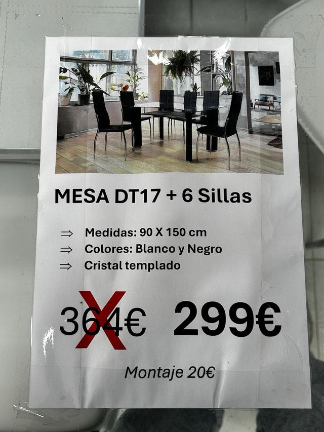 Mesa Cristal + 6 Sillas Oferta (negro o blanco)