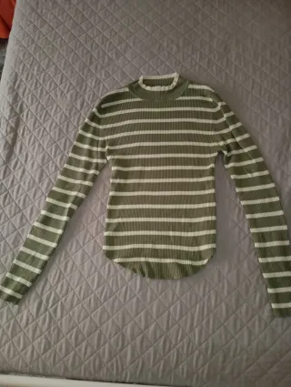 Jersey cuello alto rayas verde M