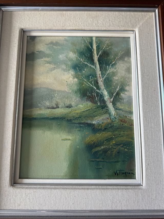 Pintura al óleo paisaje río