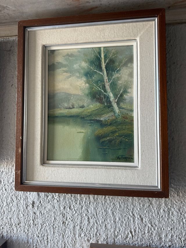 Pintura al óleo paisaje río