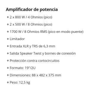 Etapa de Potencia Behringer KM1700 Negra