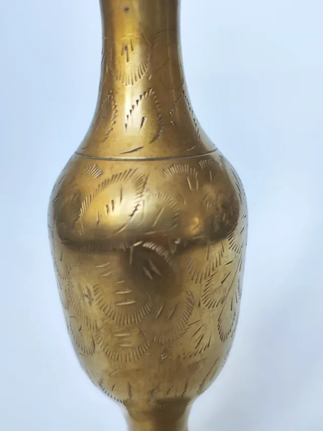 Jarrón Vintage Latón Grabado India