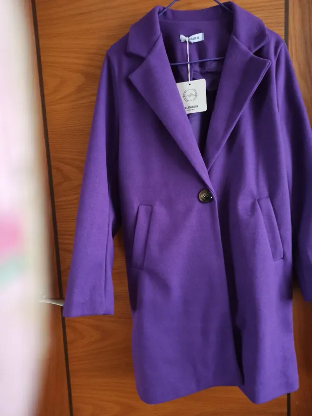 Abrigo paño corte recto talla única morado