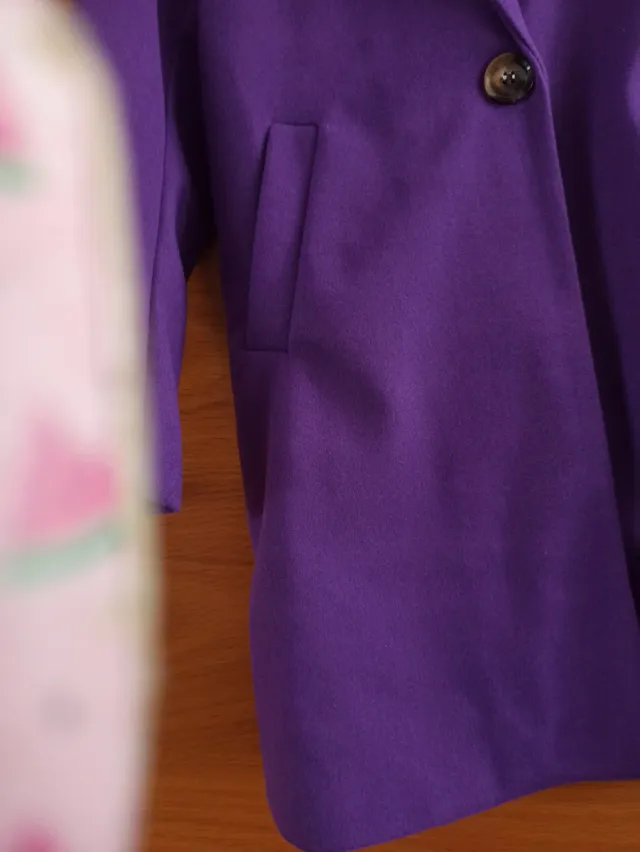 Abrigo paño corte recto talla única morado
