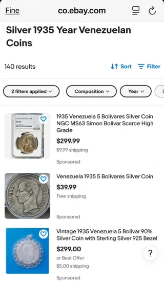 Moneta Venezuela 5 Bolivares 1935 Argento 900