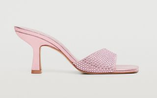 Sandalias tacón con brillos rosa y plata