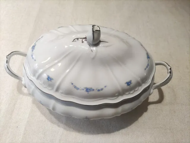 Preciosa sopera alemana de porcelana azul y blanca