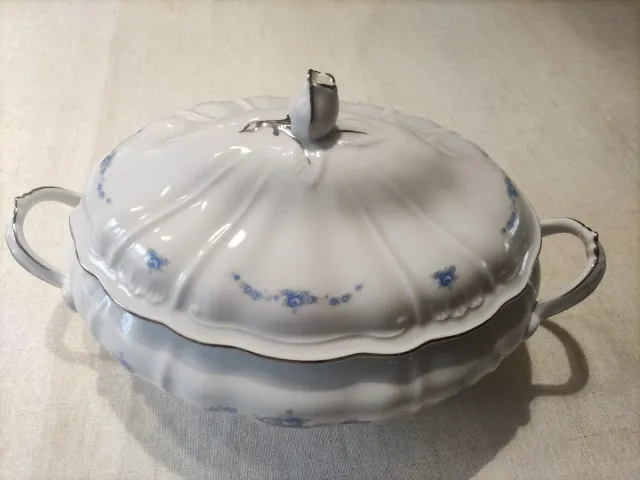 Preciosa sopera alemana de porcelana azul y blanca