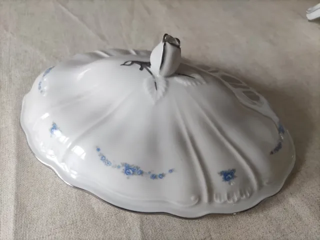 Preciosa sopera alemana de porcelana azul y blanca