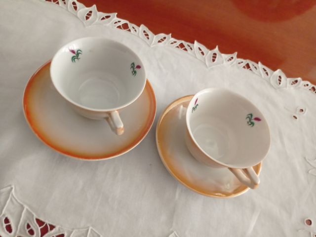 Juego 2 tazas porcelana con plato