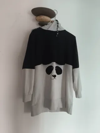 Felpa con cappuccio unisex panda etichetta tagliat