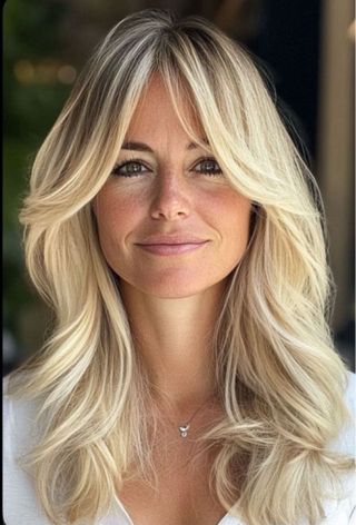 Preciosa peluca rubio claro escalada