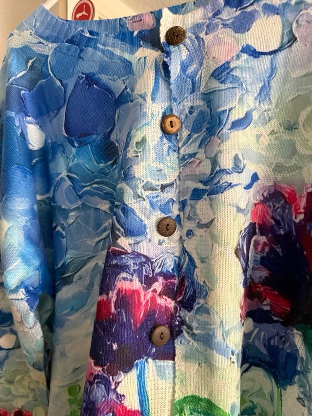 Chaqueta fina floral azul multicolor XL