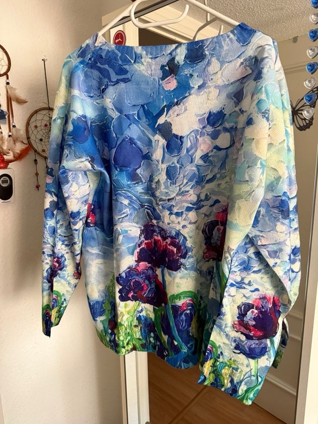 Chaqueta fina floral azul multicolor XL