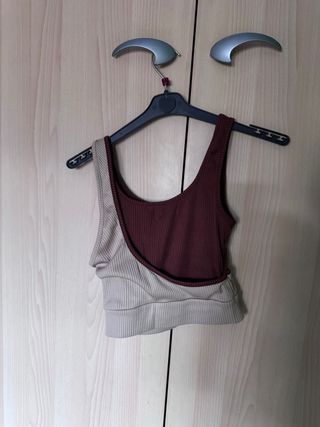 Top bicolore beige e marrone