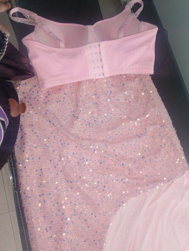 Conjunto Vestido Brillo Boda Gitana Rosa