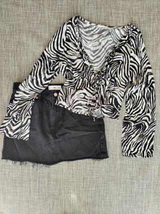 Minifalda Mango REGALO blusa cebra