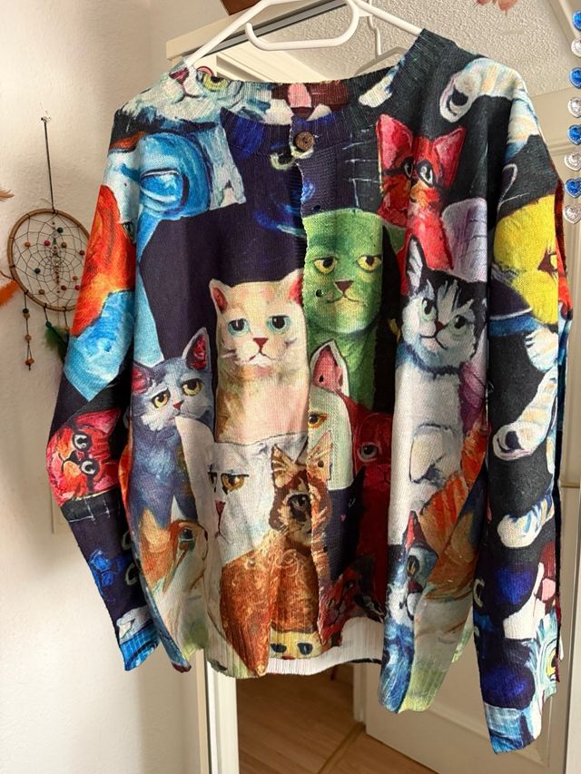 Cárdigan estampado gatitos multicolor