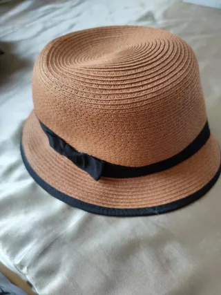 NUEVO Sombrero de mujer de rafia marrón con lazo 