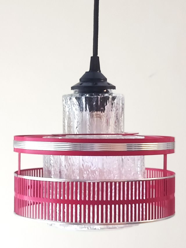 Candeeiro France 70's Space Age de Cristal e Metal