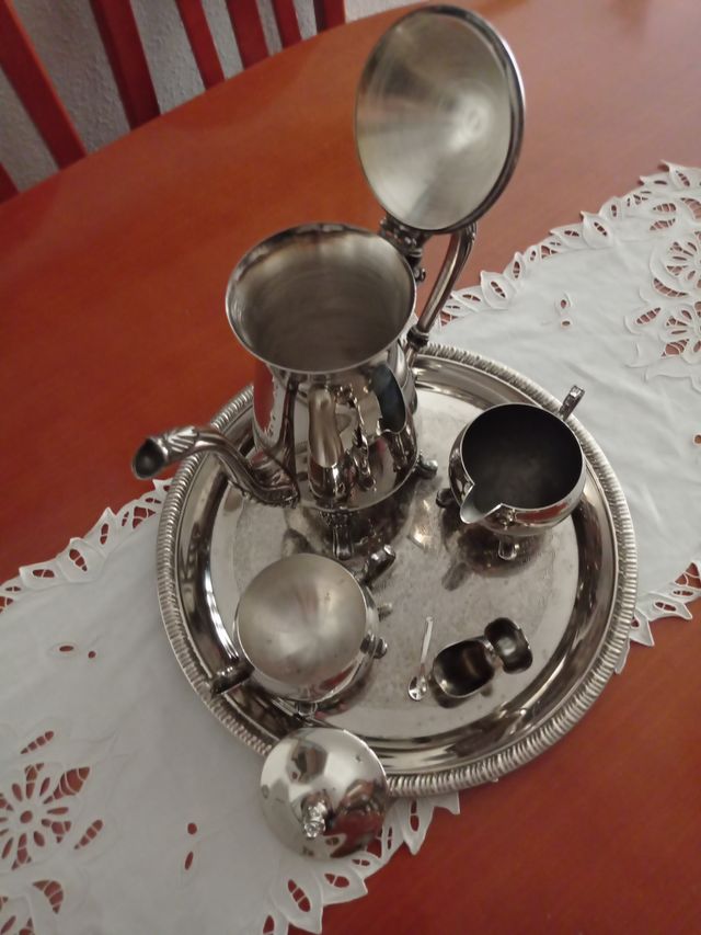 Juego Cafetera Plata Metal