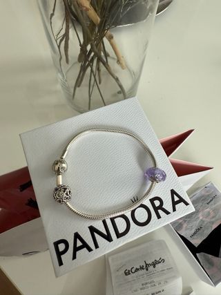 Pulsera Pandora Plata con Charm Morado