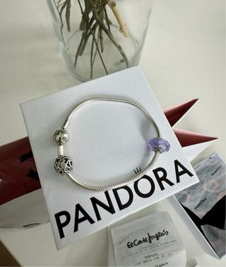 Pulsera Pandora Plata con Charm Morado