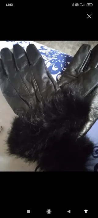 Guantes de cuero mujer negros con pelo