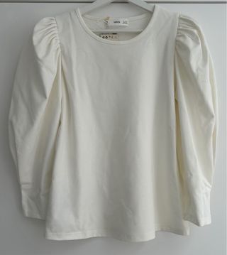 Camiseta Mango Blanca Manga Abullonada