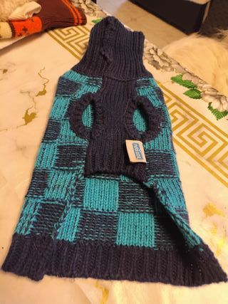 Maglioncino cane scacchi blu/azzurro