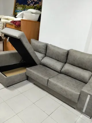 Sofá Chaiselongue Gris Piel Sintética