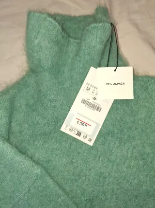 Jersey Zara cuello alto verde talla M