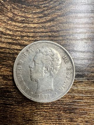 Moneda 5 Pesetas Plata 1871 Amadeo I