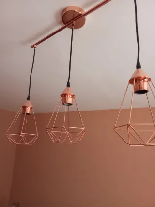 Lámpara colgante 3 focos cobre