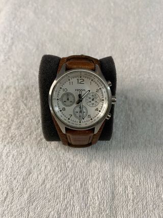 Reloj Fossil Cronógrafo Plateado Correa Marrón