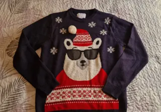 Jersey Navidad Oso Polar Gafas Talla M

