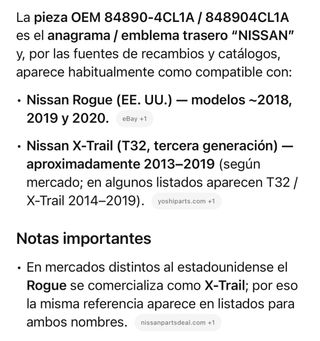 Emblema Trasero NISSAN XTRAIL 848904CL1A