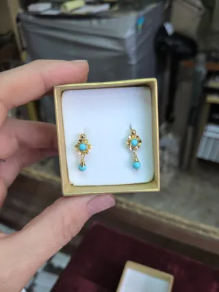 Pendientes Oro Niña Turquesa Tipo Corales 