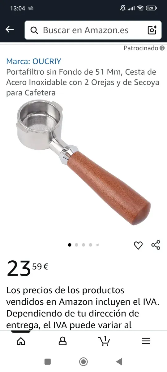 Portafiltro café madera y metal
2 unidades