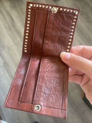 Cartera monedero cuero marrón y dorado