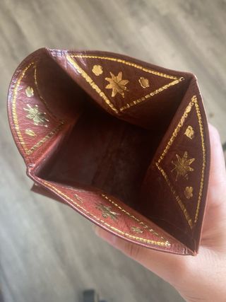 Cartera monedero cuero marrón y dorado
