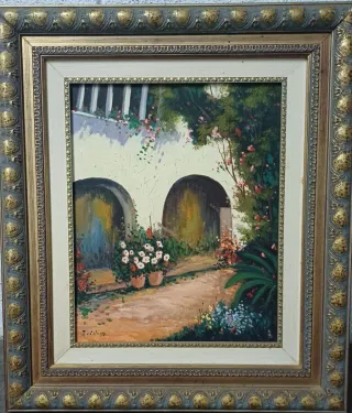 Cuadro pintura paisaje con arcos