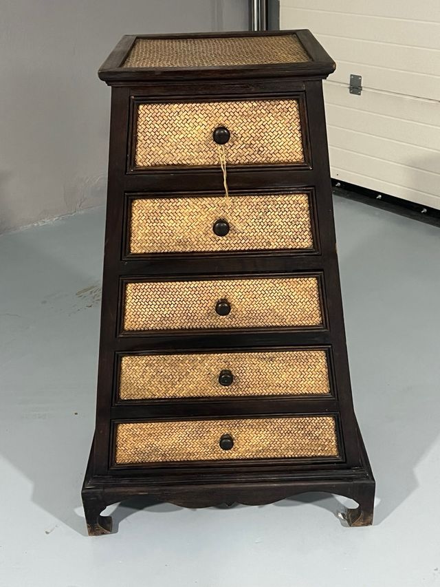 Mesita de noche ratán y madera