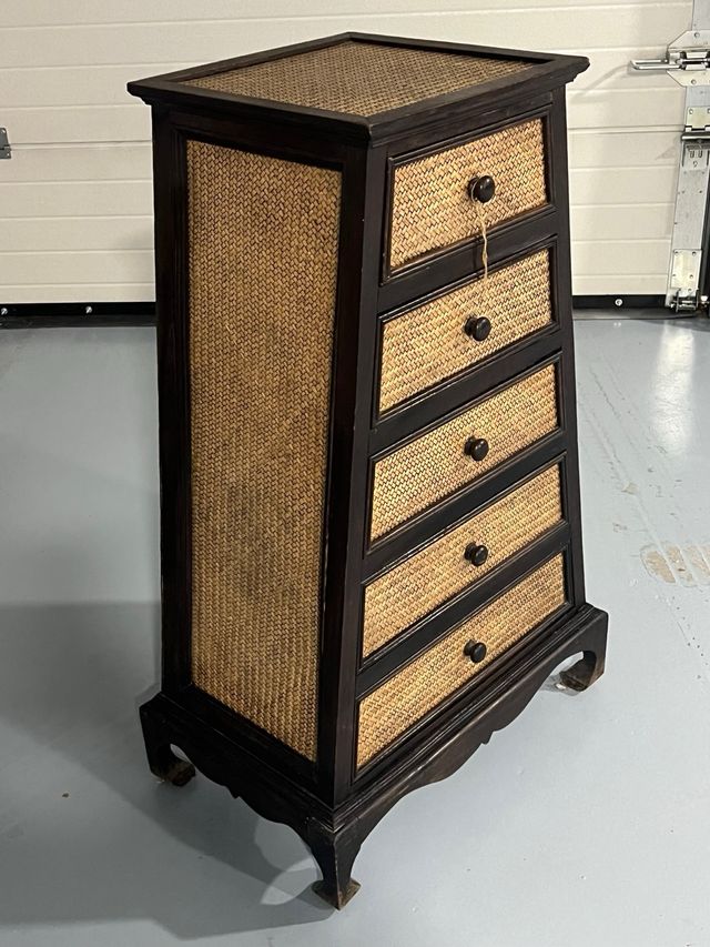 Mesita de noche ratán y madera